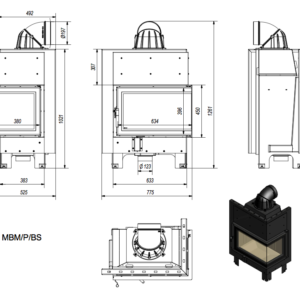 MBM 10 kW Right Corner Glass (without iron bracket) Insert Stove