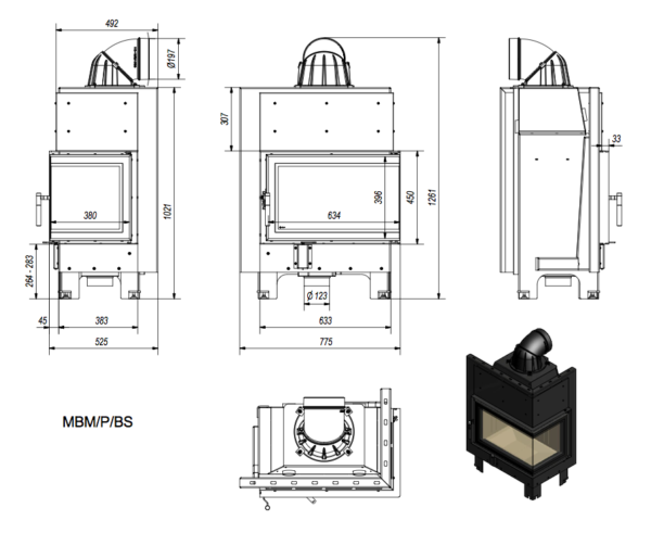 MBM 10 kW Right Corner Glass (without iron bracket) Insert Stove